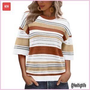 Half Sleeve Knit Sweater Top Loose Fit Hollow Out Textures